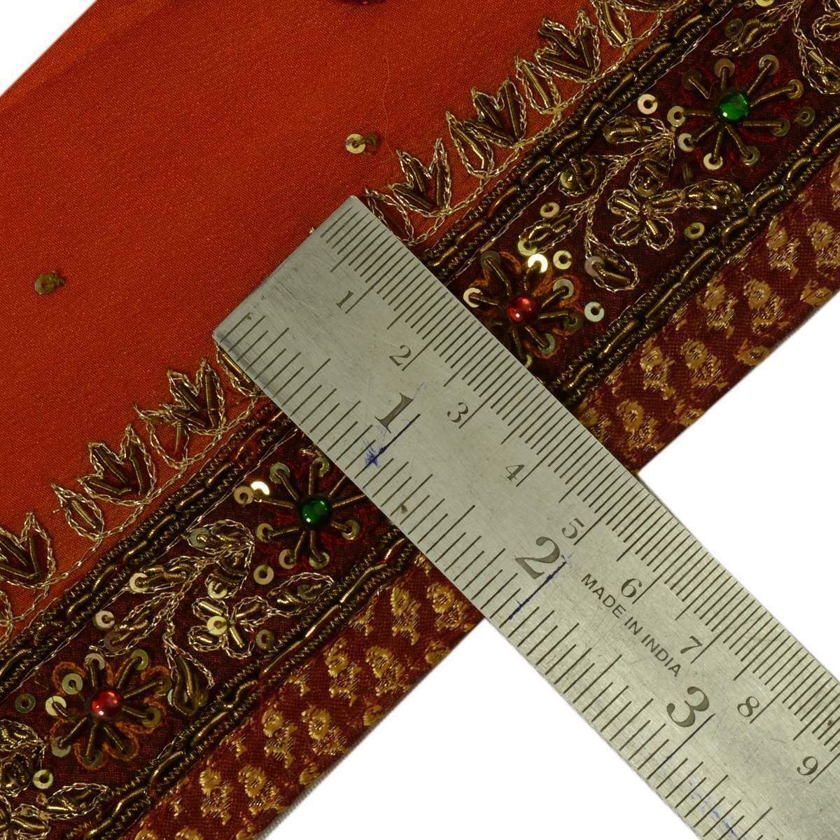 Vintage Sari Border Indian Craft Trim Hand Beaded Zardozi Work Lace Ribbon Rust