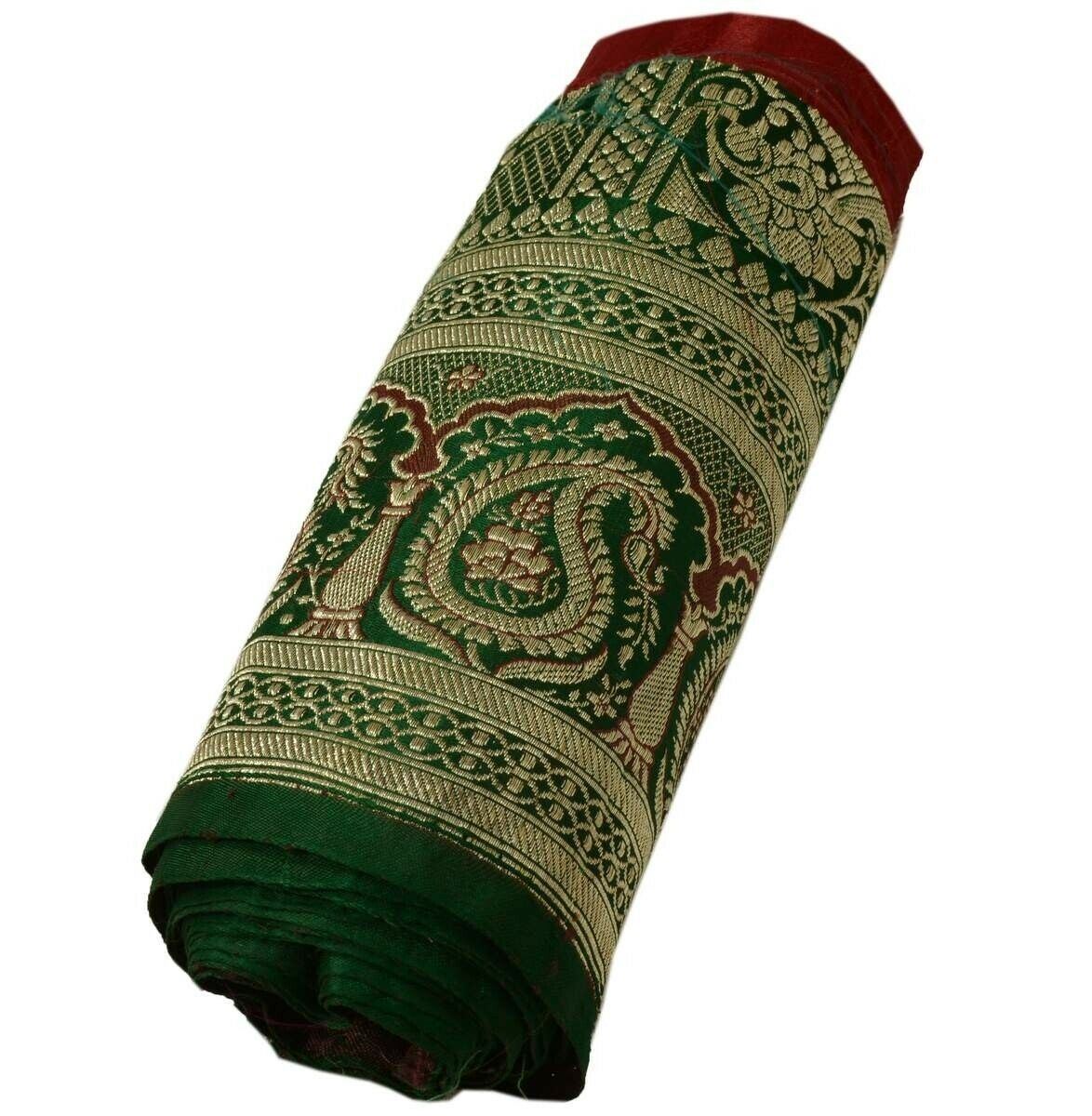 Antique Vtg Sari Border Indian Craft Trim Zari Woven Banrasi Brocade Green Lace