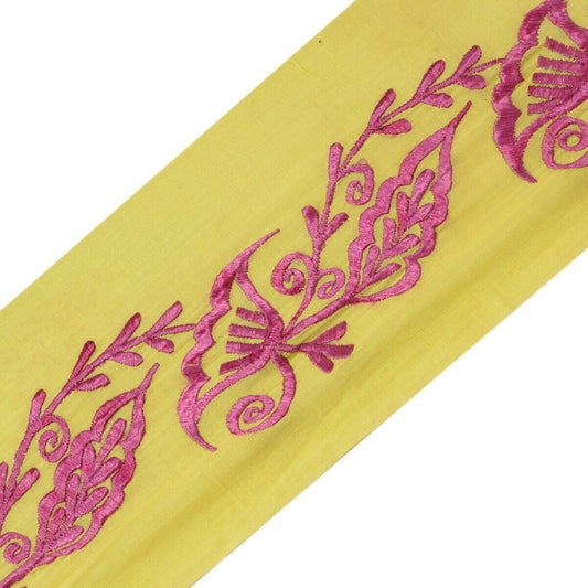 Vintage Sari Border Indian Craft Trim Antique Embroidered Ribbon Lace Yellow