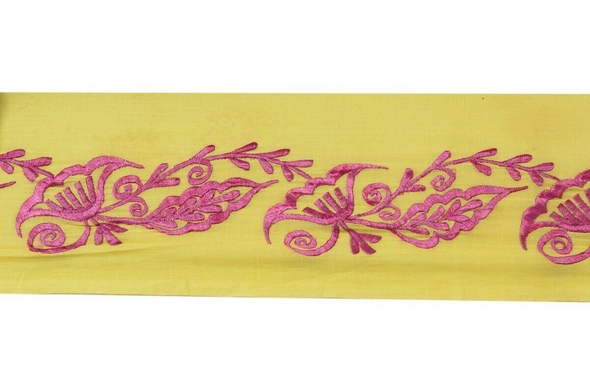 Vintage Sari Border Indian Craft Trim Antique Embroidered Ribbon Lace Yellow