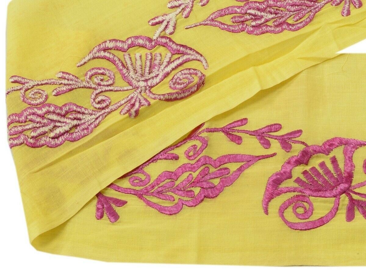 Vintage Sari Border Indian Craft Trim Antique Embroidered Ribbon Lace Yellow