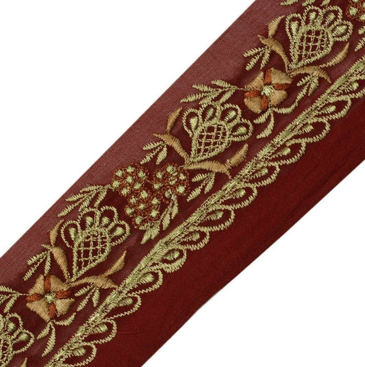 Vintage Sari Border Indian Craft Trim Embroidered Sewing Ribbon Lace Maroon