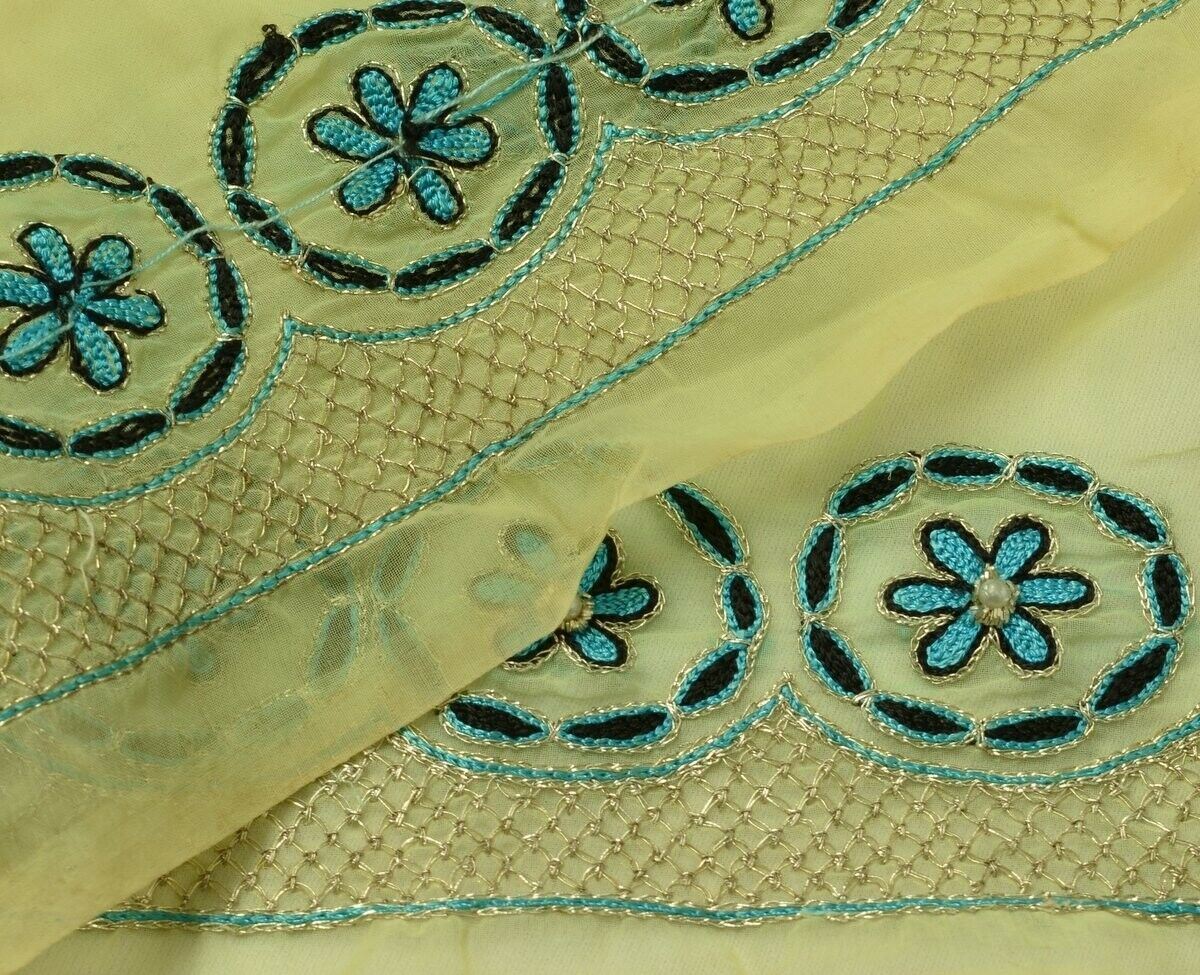 Vintage Sari Border Indian Craft Trim Embroidered Ribbon Lace Lemony Yellow