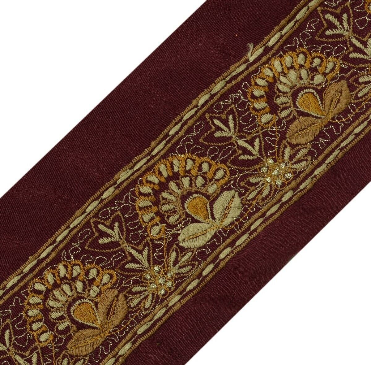 Vintage Sari Border Indian Craft Trim Embroidered Sewing Ribbon Lace Maroon