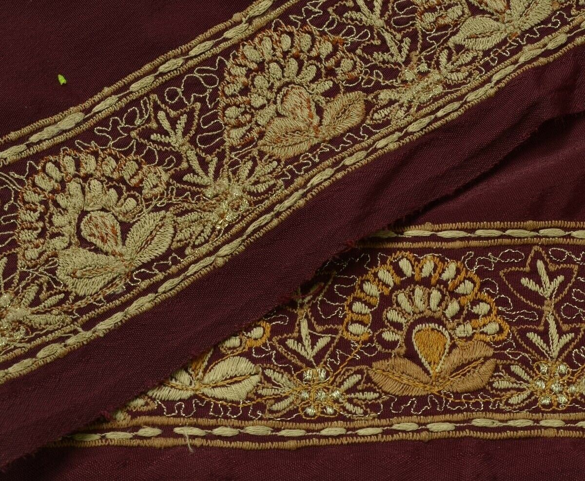 Vintage Sari Border Indian Craft Trim Embroidered Sewing Ribbon Lace Maroon