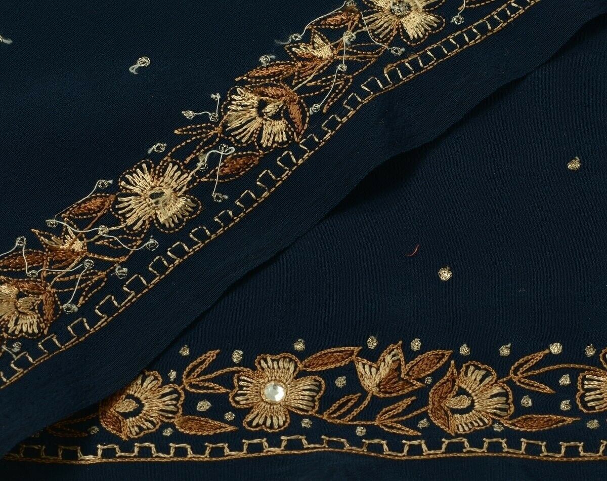 Vintage Sari Border Indian Craft Trim Embroidered Floral Ribbon Lace Blue