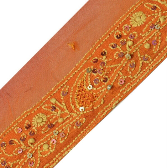 Vintage Sari Border Indian Craft Trim Hand Embroidered Ribbon Lace Rust