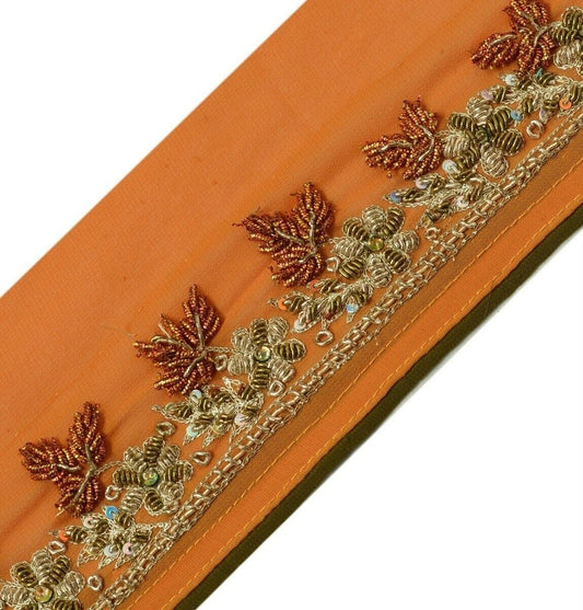 Vintage Sari Border Indian Craft Trim Hand Beaded Embroidered Ribbon Lace Rust