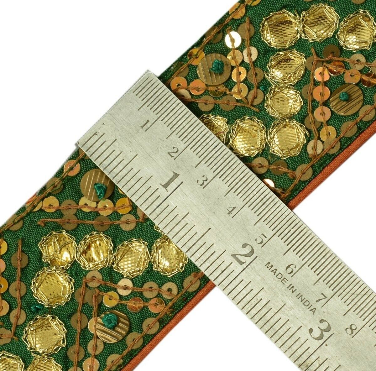 Vintage Sari Border Indian Craft Trim Hand Beaded Gota Patti Ribbon Lace Green