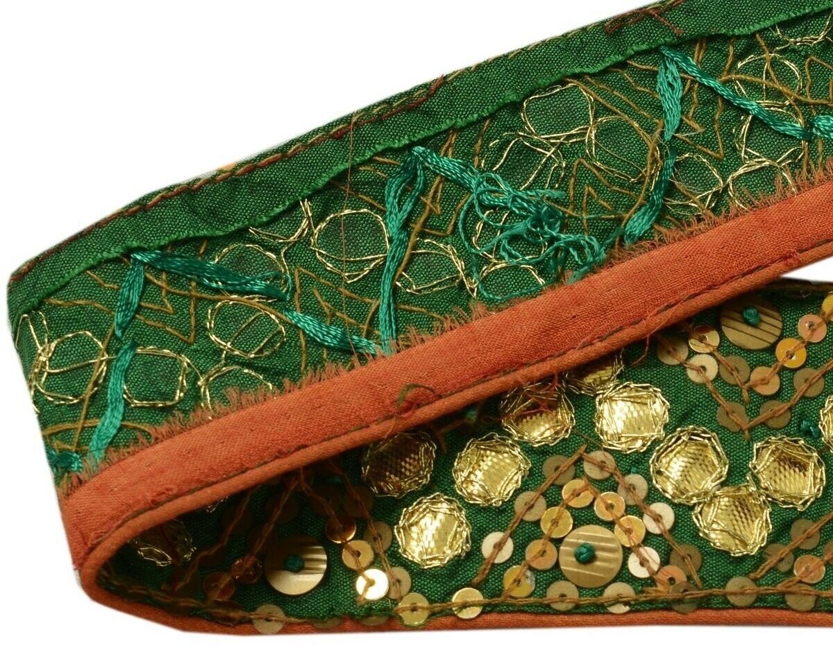 Vintage Sari Border Indian Craft Trim Hand Beaded Gota Patti Ribbon Lace Green