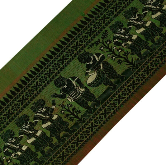 Vintage Sari Border Indian Craft Trim Woven Human Figures Ribbon Lace Green