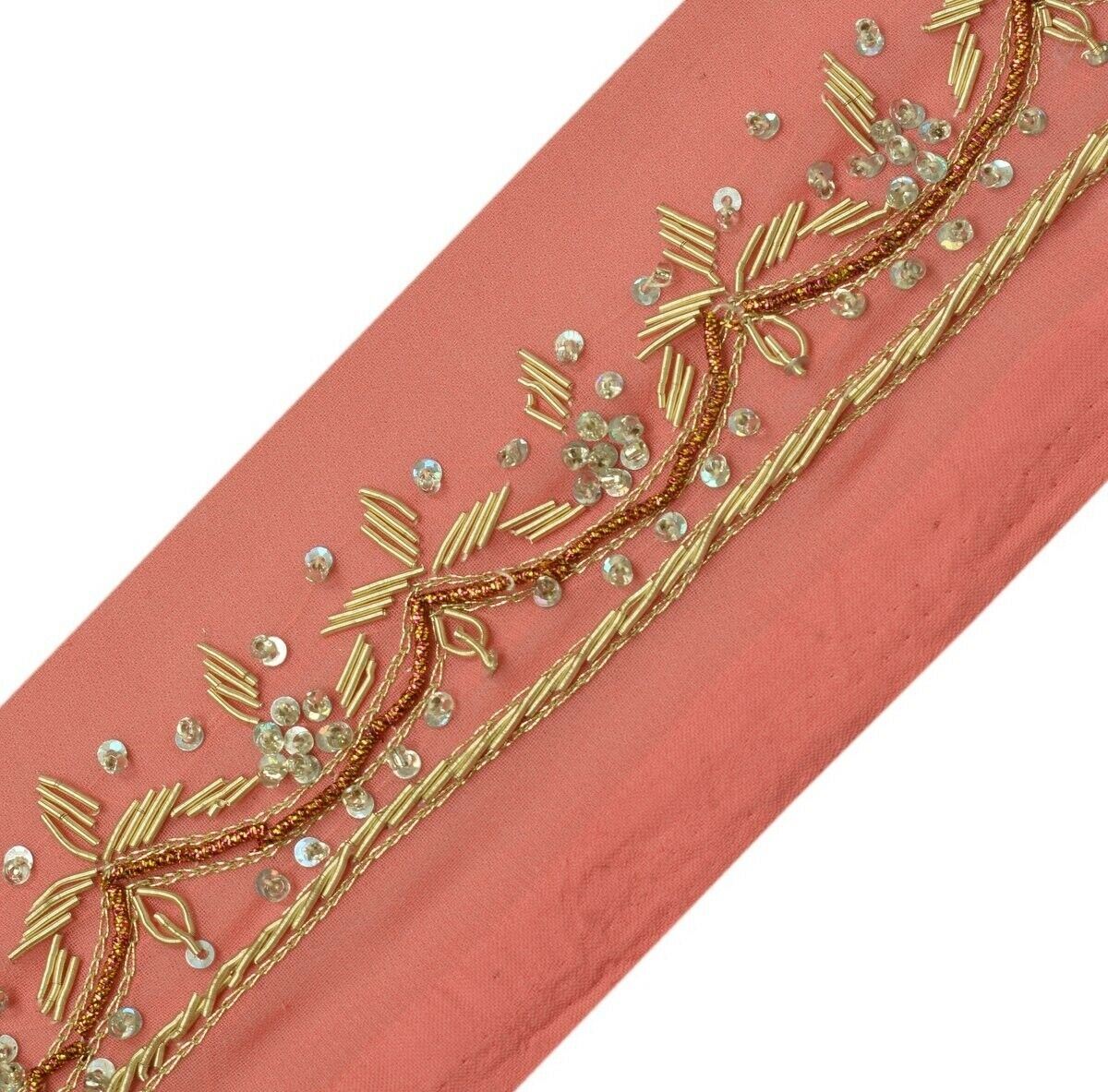 Vintage Sari Border Indian Craft Trim Hand Beaded Zardozi Sewing Lace Peach
