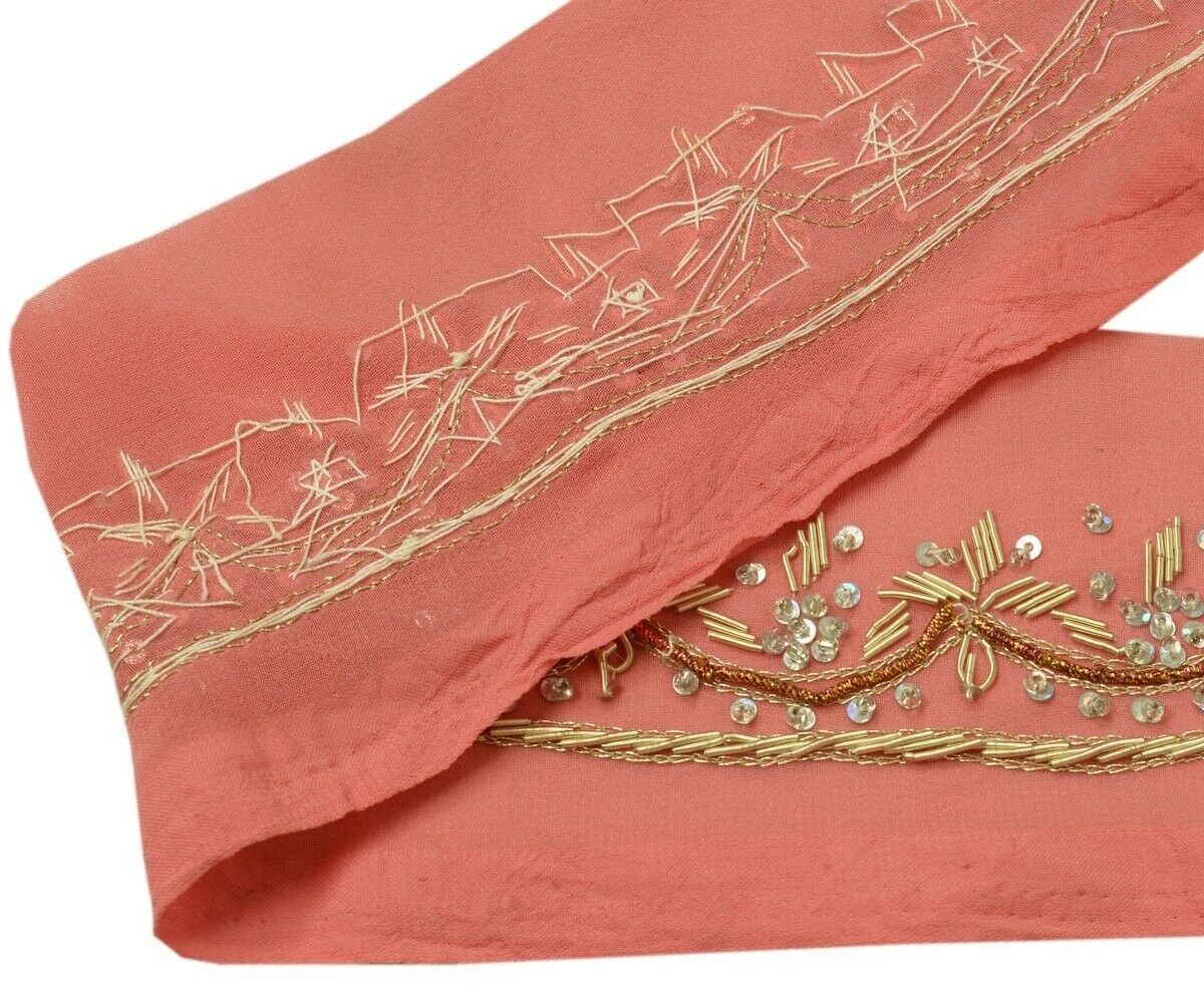 Vintage Sari Border Indian Craft Trim Hand Beaded Zardozi Sewing Lace Peach