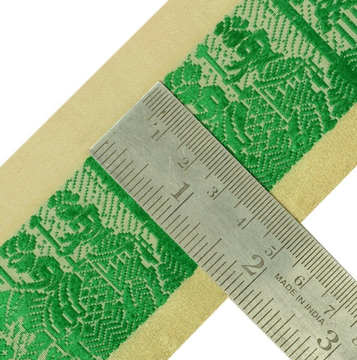 Vintage Sari Border Indian Craft Trim Woven Cream & Green Sewing Ribbon Lace