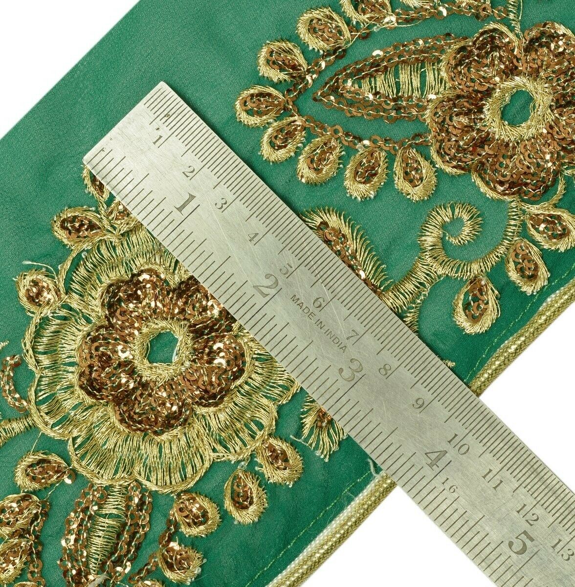 Vintage Sari Border Indian Craft Trim Embroidered Floral Green Ribbon Lace