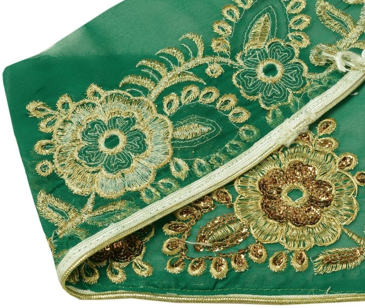 Vintage Sari Border Indian Craft Trim Embroidered Floral Green Ribbon Lace