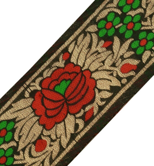 Vintage Sari Border Indian Craft Trim Copper Zari & Silk Woven Black Ribbon Lace