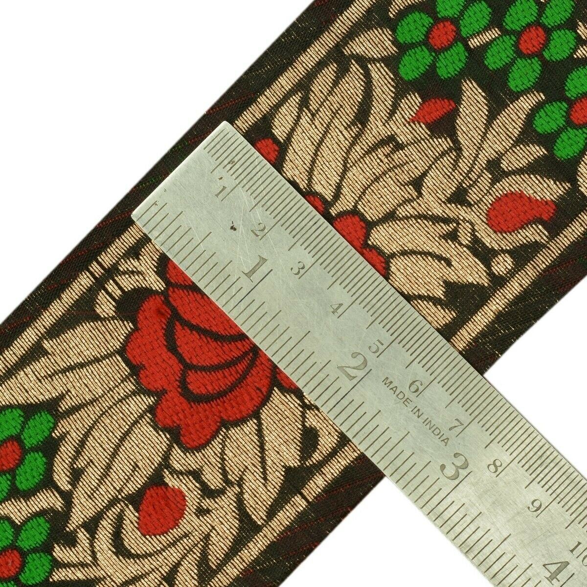 Vintage Sari Border Indian Craft Trim Copper Zari & Silk Woven Black Ribbon Lace