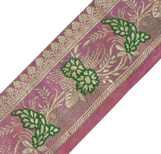 Vintage Sari Border Indian Craft Trim Woven Zari Brocade Pink Banarasi Lace