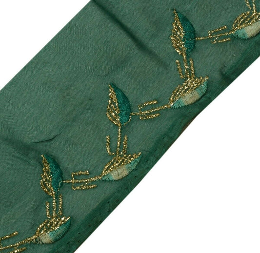 Vintage Sari Border Indian Craft Trim Embroidered Sewing Ribbon Lace Green