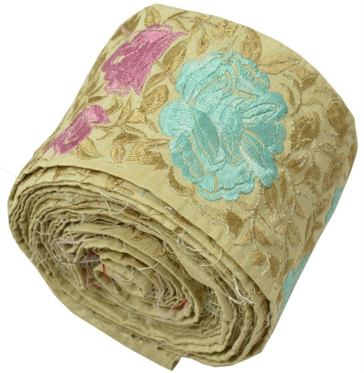 Vintage Sari Border Indian Craft Trim Embroidered Floral Cream Sew Ribbon Lace