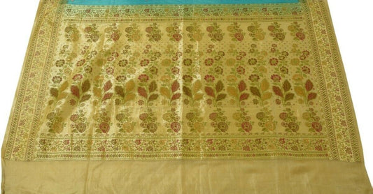 Vintage Saree Multi Purpose Design Fabric Piece for Sew Craft Woven Cream