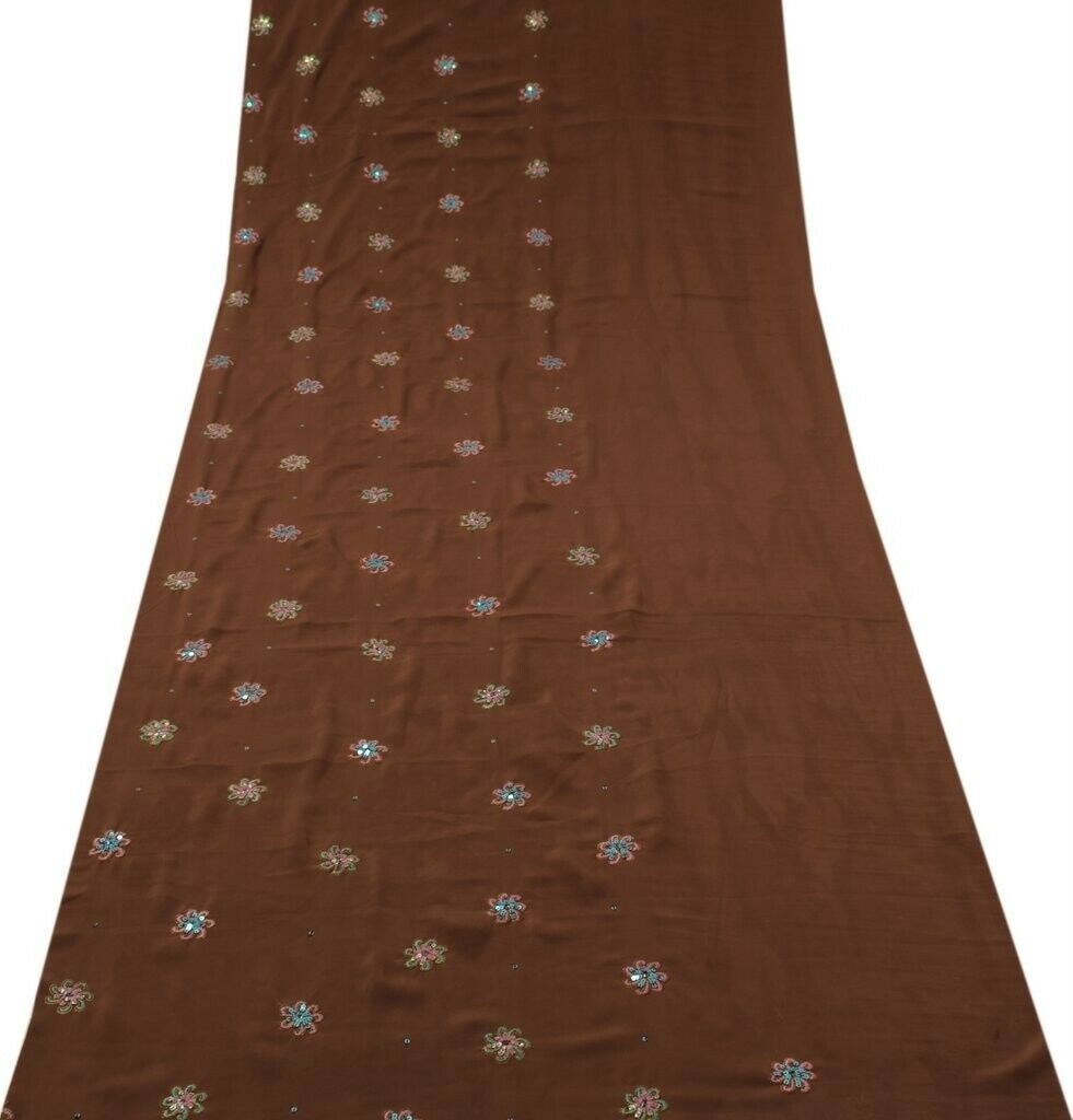 Blend Crepe Vintage Sari Remnant Scrap Fabric for Sewing Craft Brown