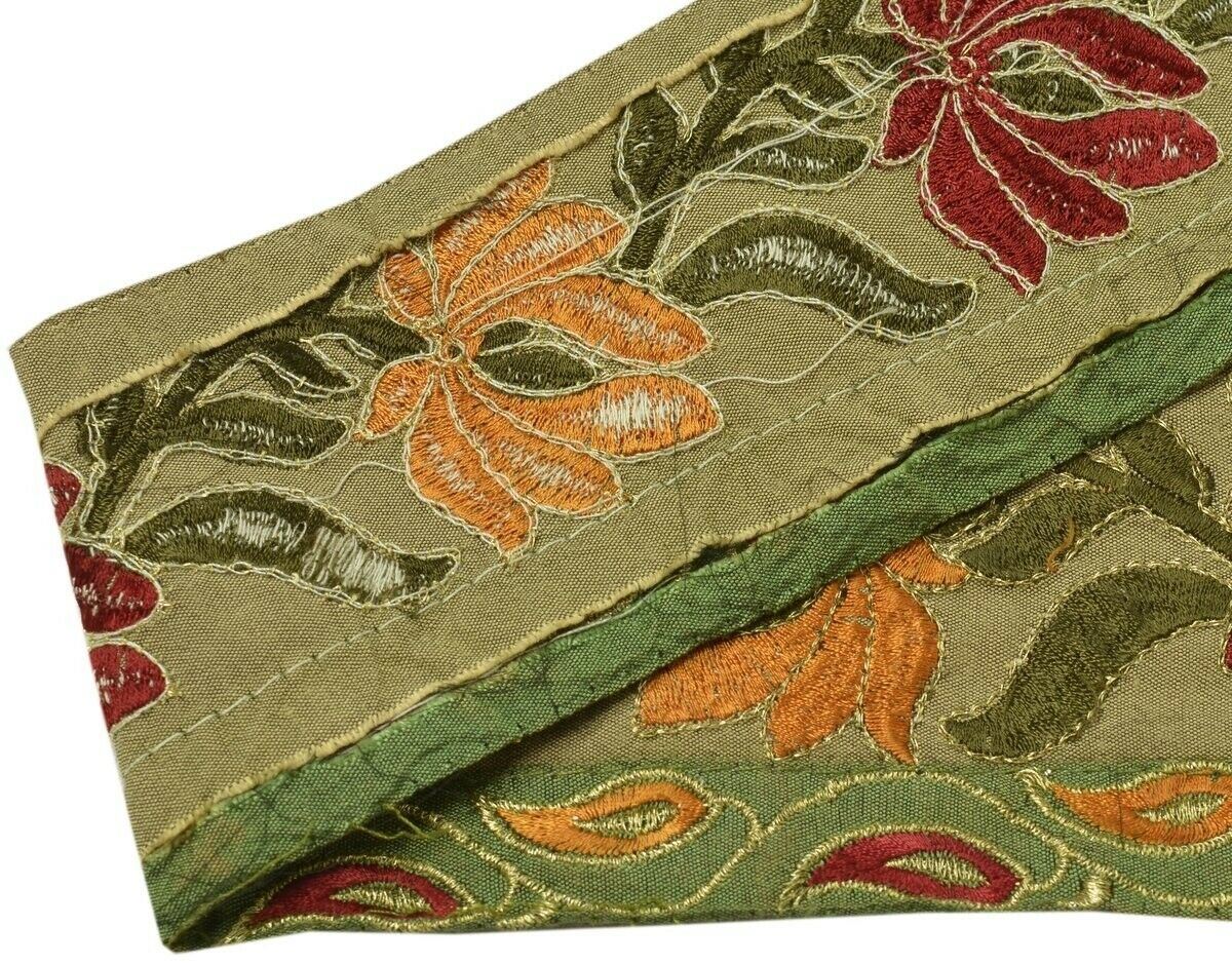 Vintage Sari Border Indian Craft Trim Embroidered Floral Sewing Ribbon Lace