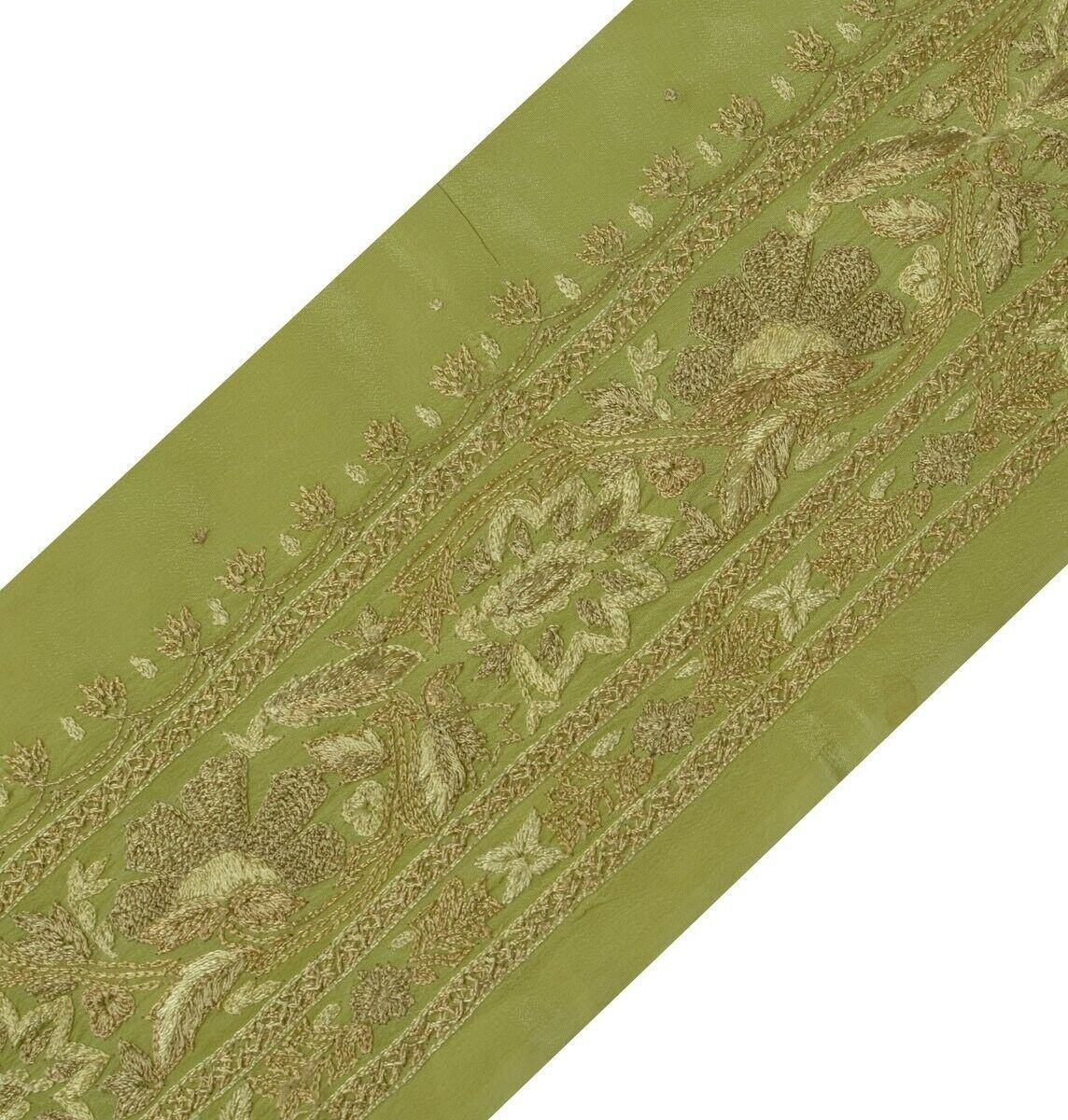 Vintage Sari Border Indian Craft Trim Embroidered Green Sewing Ribbon Lace