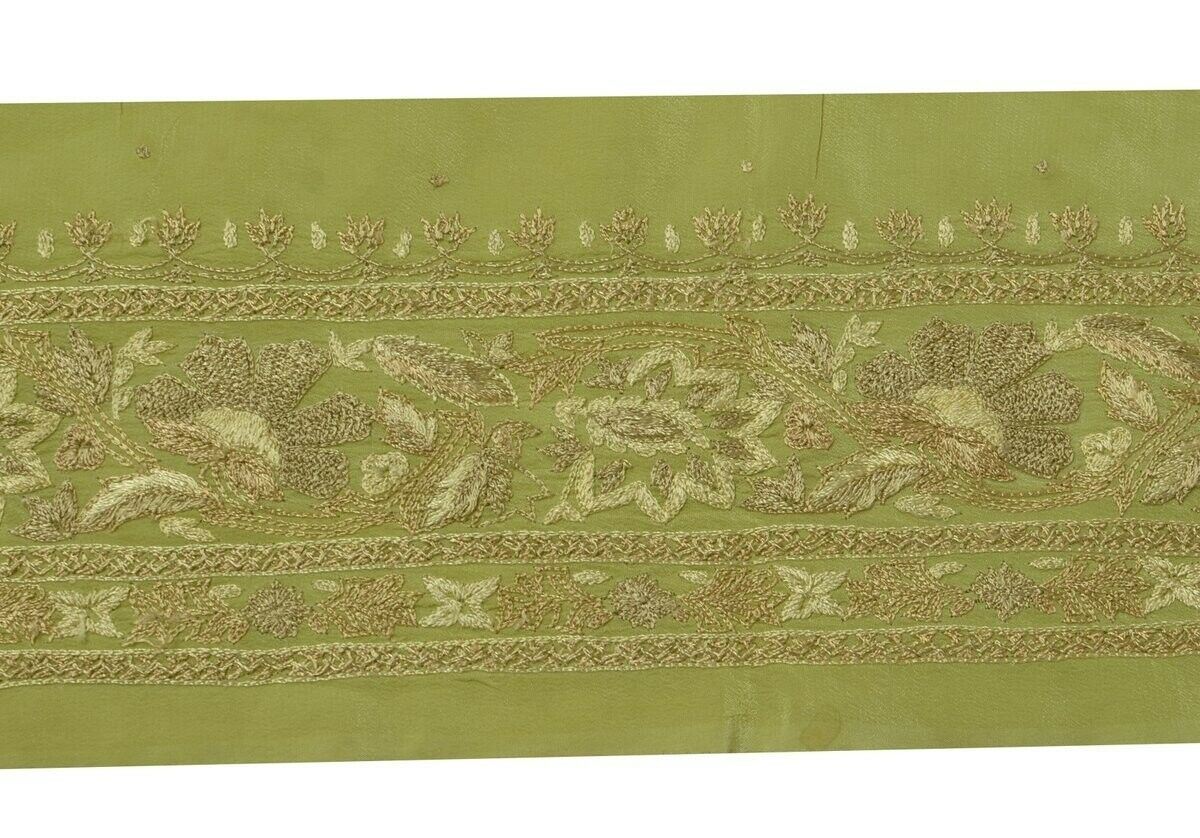 Vintage Sari Border Indian Craft Trim Embroidered Green Sewing Ribbon Lace