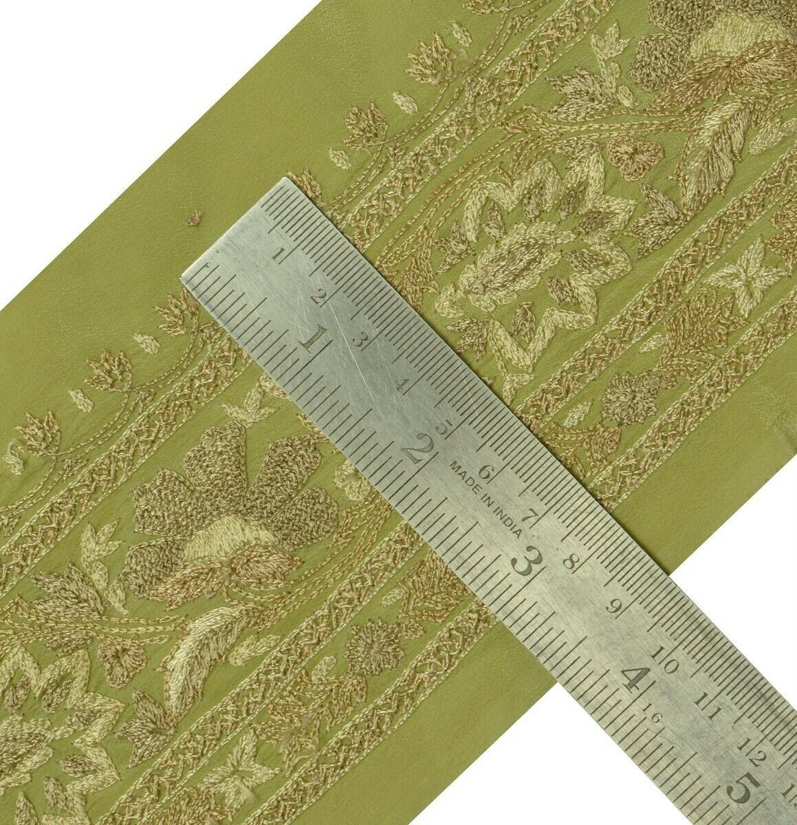 Vintage Sari Border Indian Craft Trim Embroidered Green Sewing Ribbon Lace