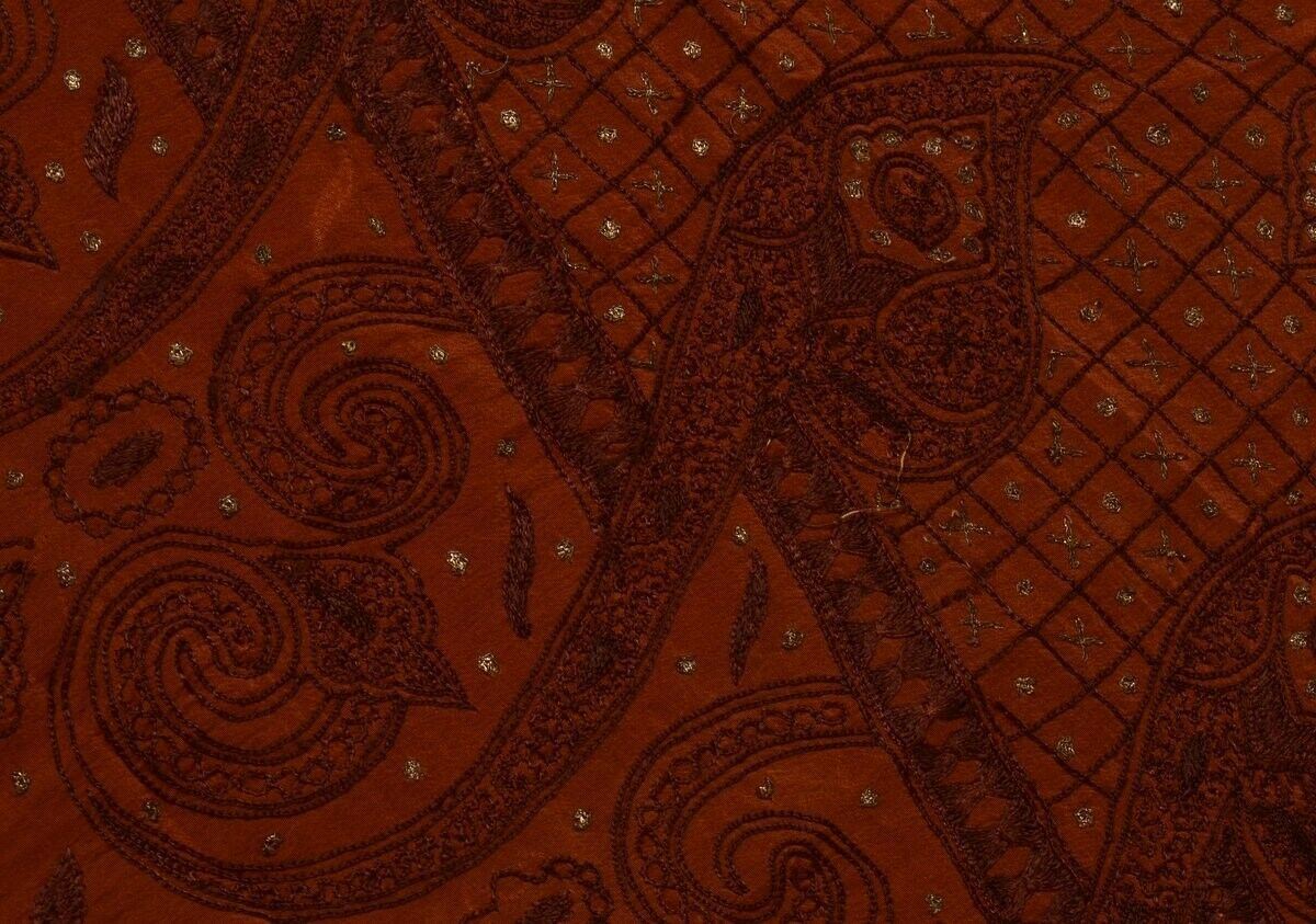Vintage Saree Multi Purpose Design Fabric Piece for Sew Craft Embroidered Rust
