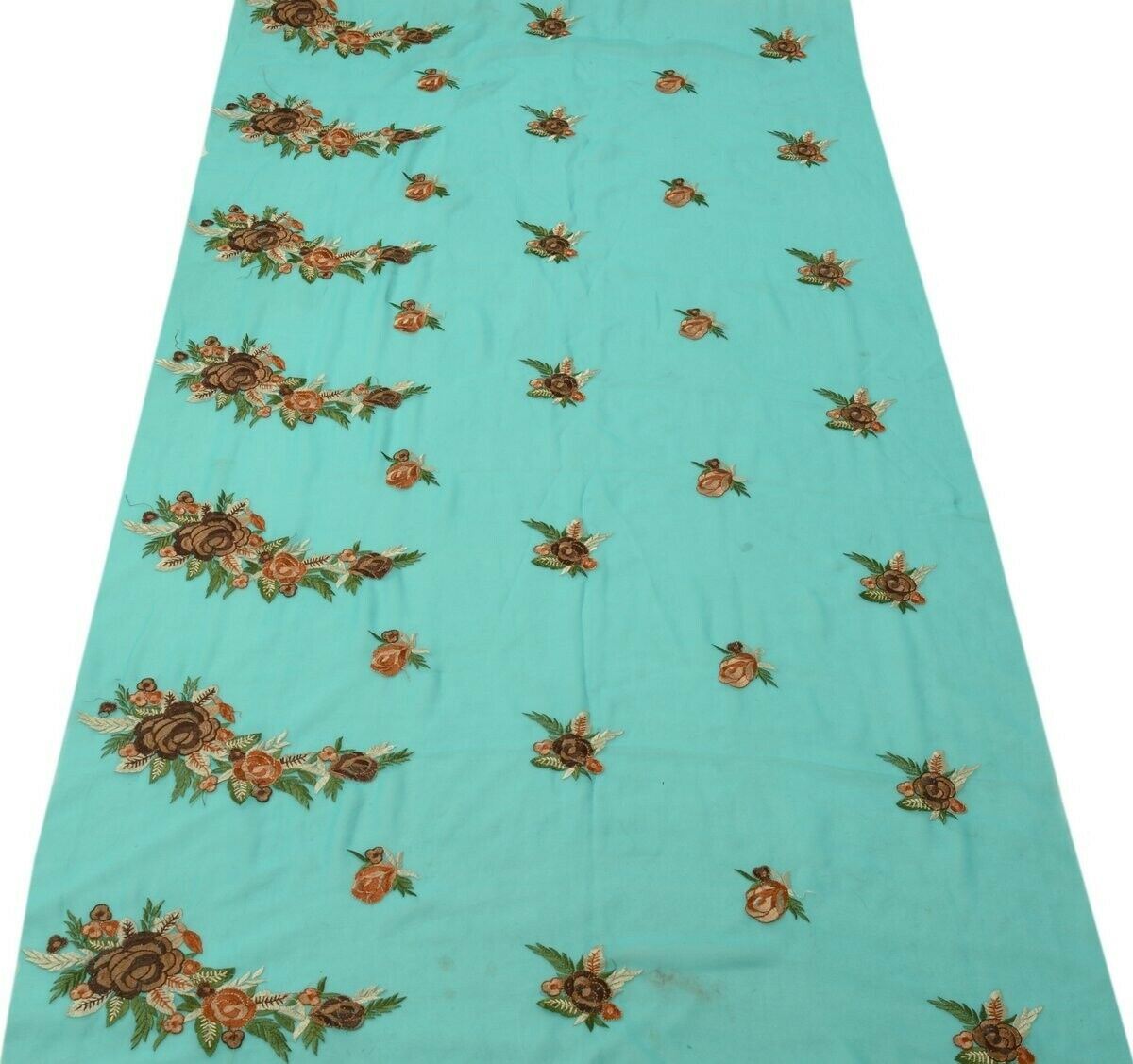 Vintage Saree Multi Purpose Fabric Piece for Sew Craft Embroidered Turquoise