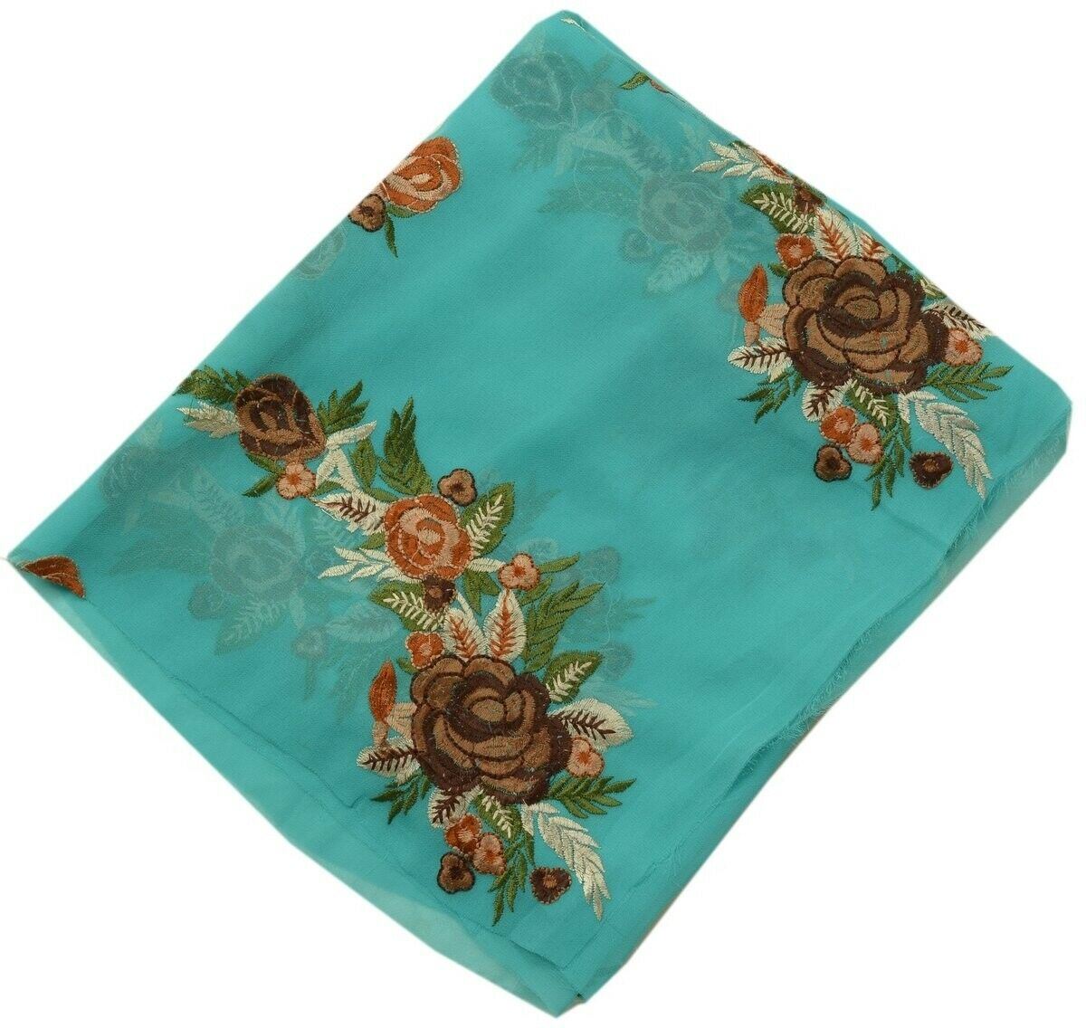 Vintage Saree Multi Purpose Fabric Piece for Sew Craft Embroidered Turquoise