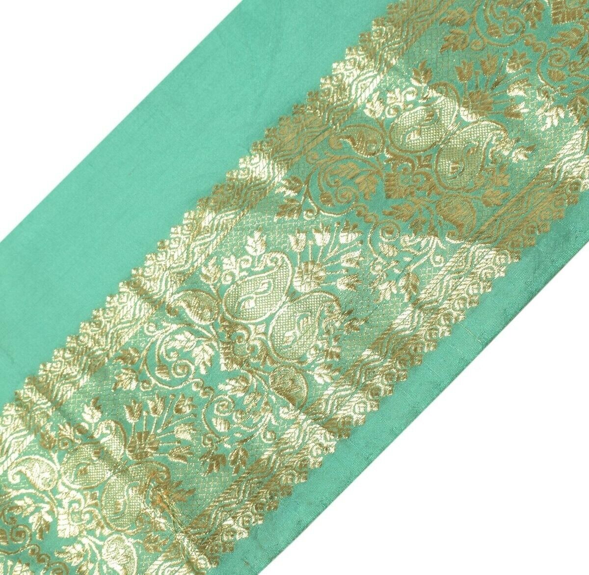 2.75"W Vintage Sari Border Indian Craft Trim Zari Woven Green Sewing Ribbon Lace