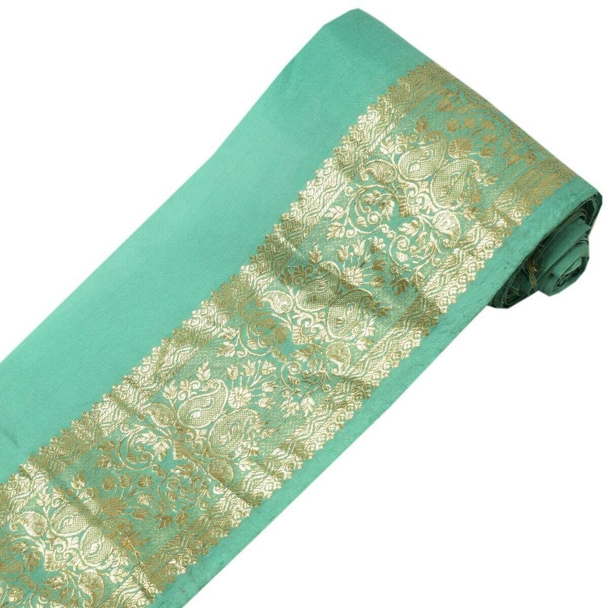 2.75"W Vintage Sari Border Indian Craft Trim Zari Woven Green Sewing Ribbon Lace