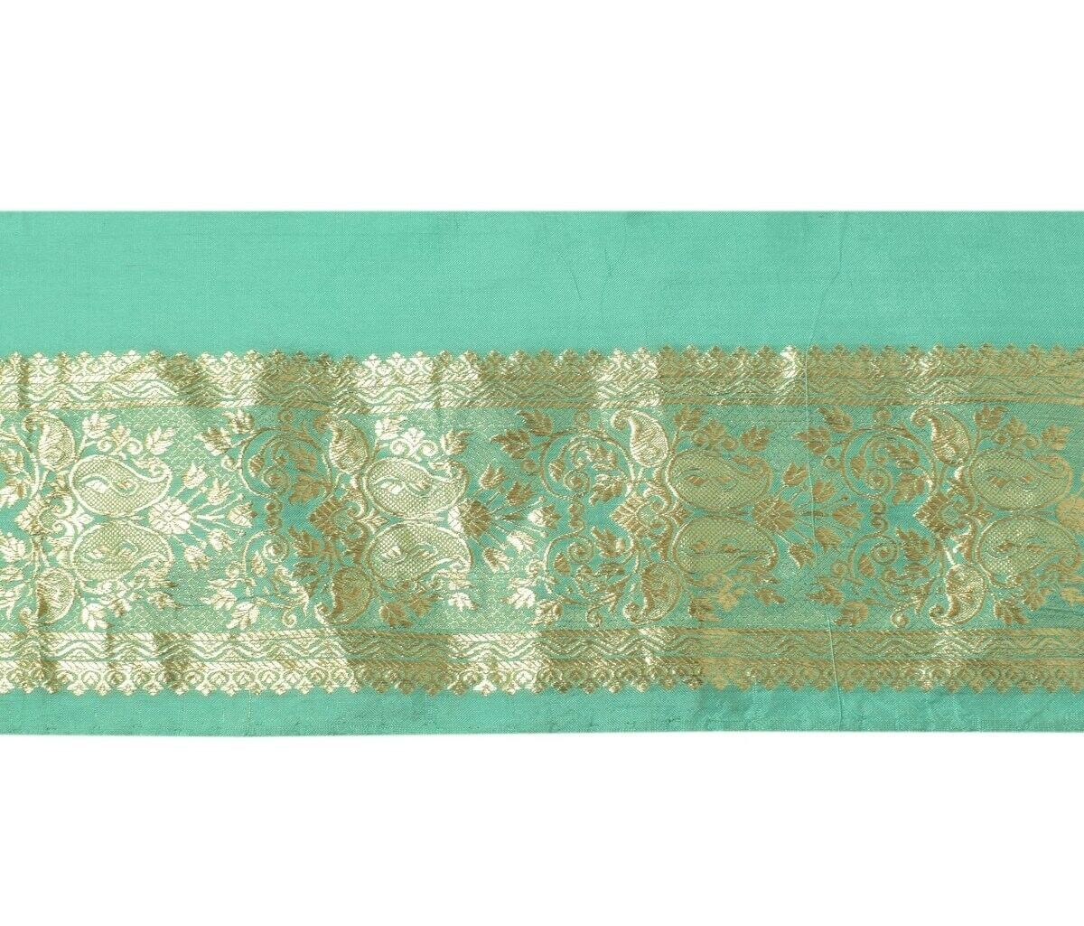 2.75"W Vintage Sari Border Indian Craft Trim Zari Woven Green Sewing Ribbon Lace