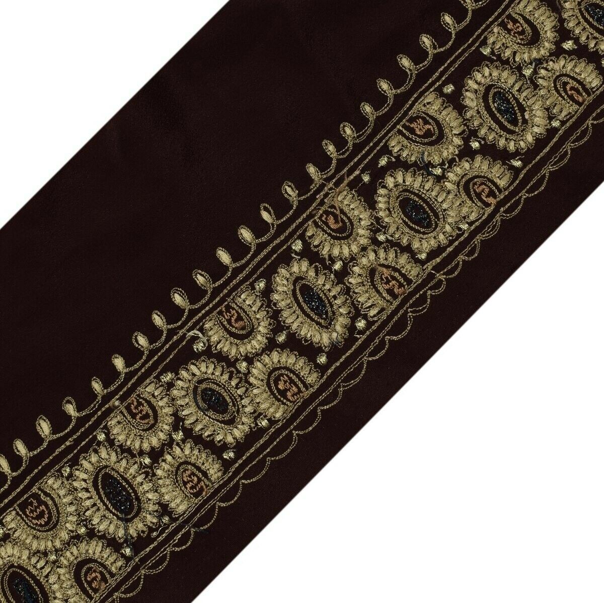 Vintage Sari Border Indian Craft Trim Embroidered Burgundy Sewing Ribbon Lace