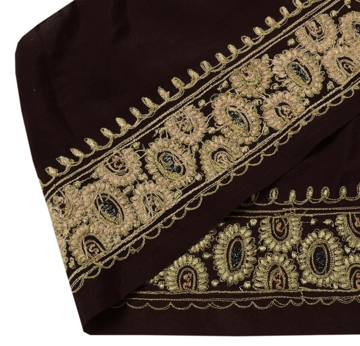 Vintage Sari Border Indian Craft Trim Embroidered Burgundy Sewing Ribbon Lace