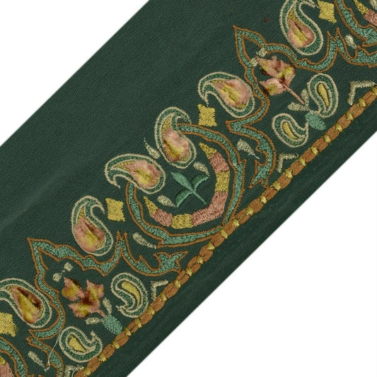 Vintage Sari Border Indian Craft Trim Embroidered Ribbon Lace Grayish Green