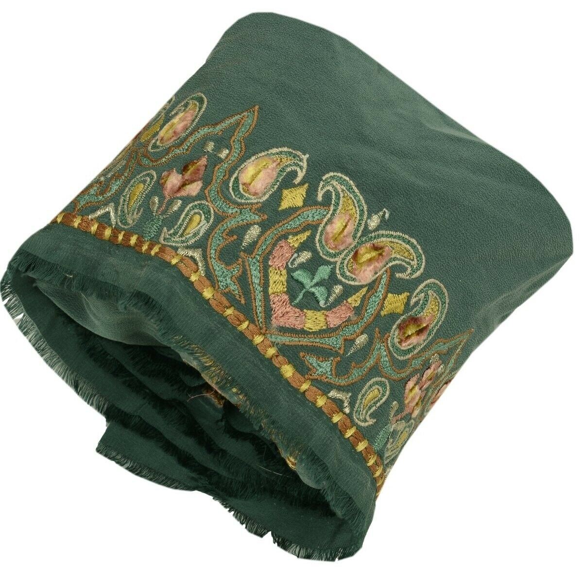 Vintage Sari Border Indian Craft Trim Embroidered Ribbon Lace Grayish Green