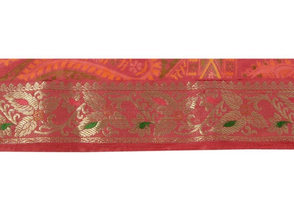 Vintage Sari Border Indian Craft Trim Zari Woven Floral Sewing Ribbon Lace Pink