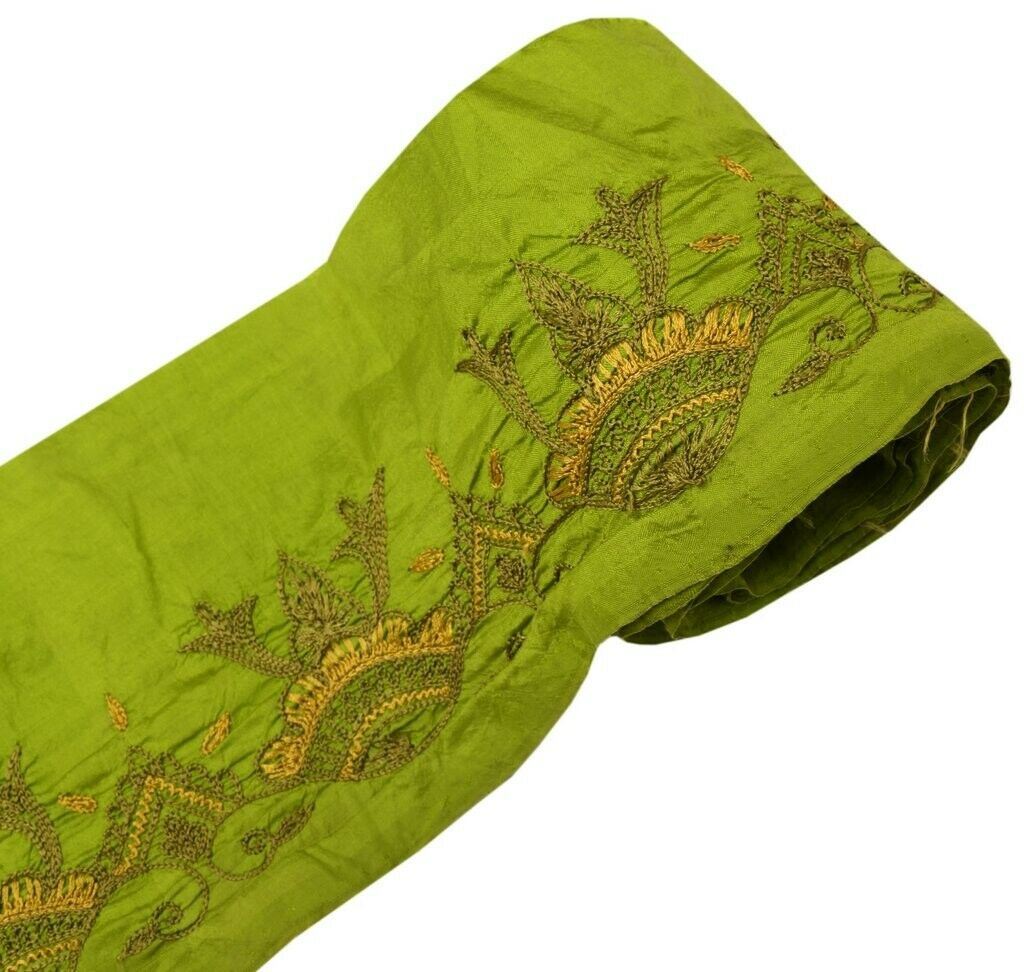 Vintage Sari Border Indian Craft Sewing Trim Embroidered Green Pure Silk Lace