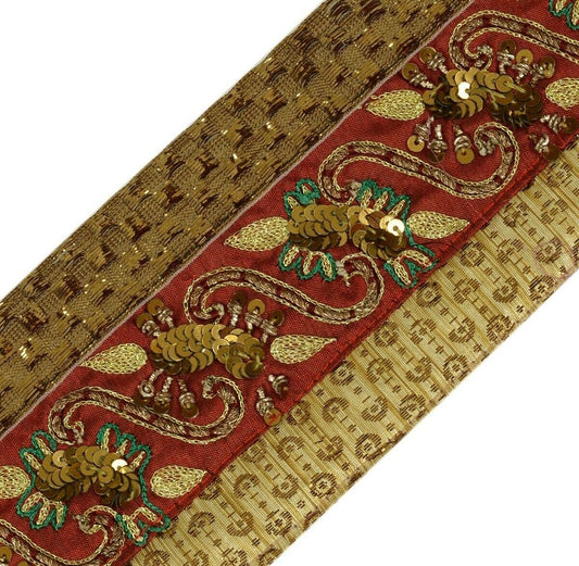 Vintage Sari Border Indian Craft Trim Hand Beaded Embroidered Patch Lace Maroon