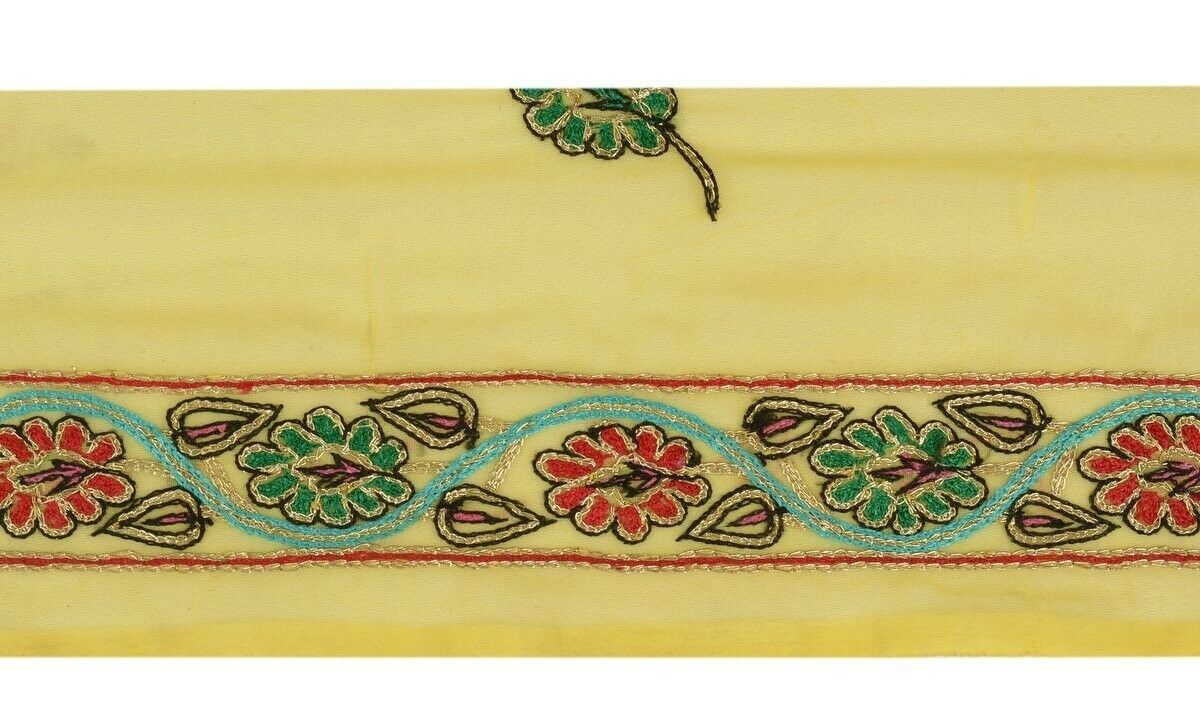 Vintage Sari Border Indian Craft Trim Antique Embroidered Ribbon Lace Yellow