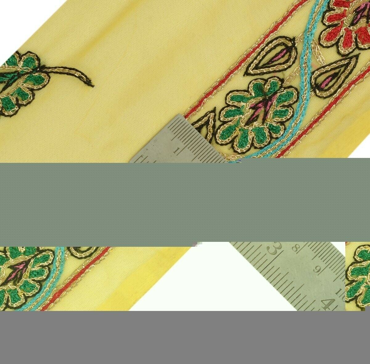 Vintage Sari Border Indian Craft Trim Antique Embroidered Ribbon Lace Yellow