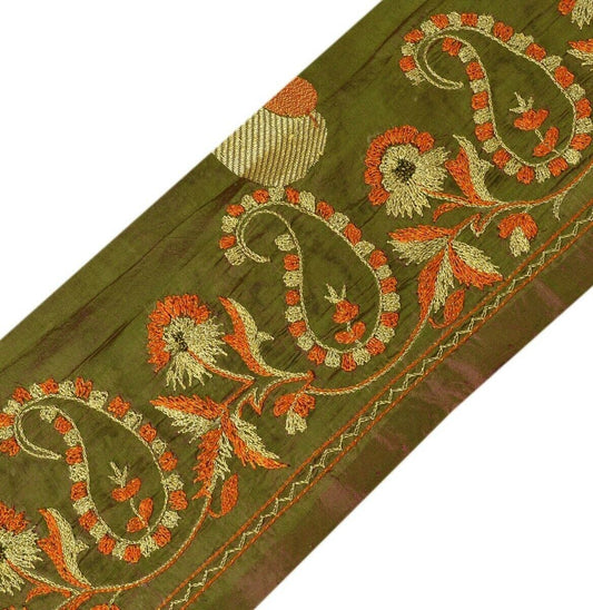 Vintage Sari Border Indian Craft Trim Embroidered Sewing Ribbon Lace Green