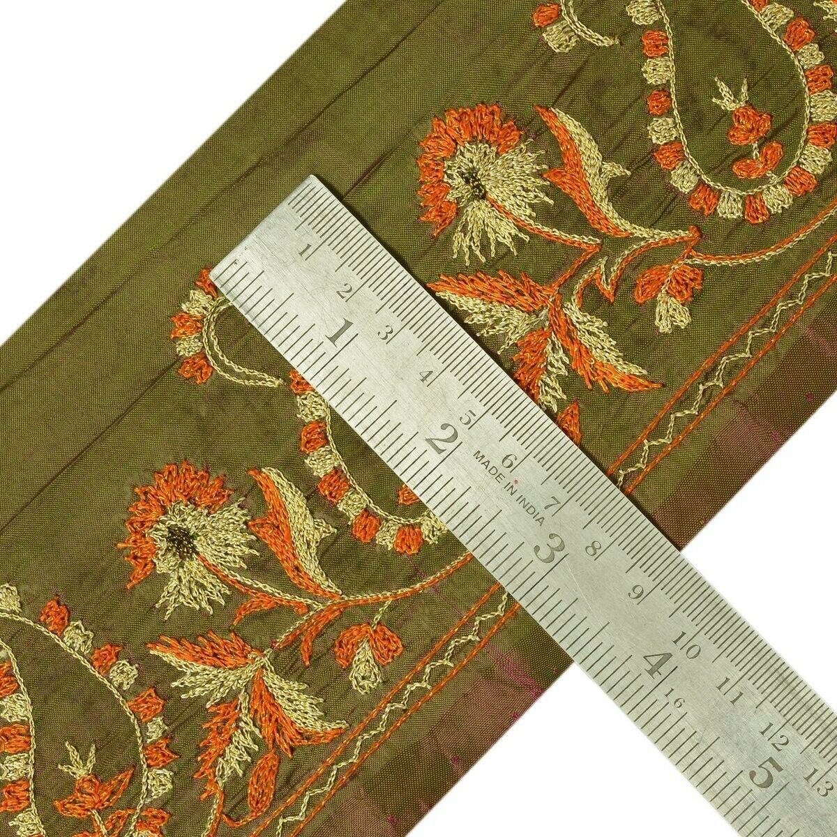 Vintage Sari Border Indian Craft Trim Embroidered Sewing Ribbon Lace Green