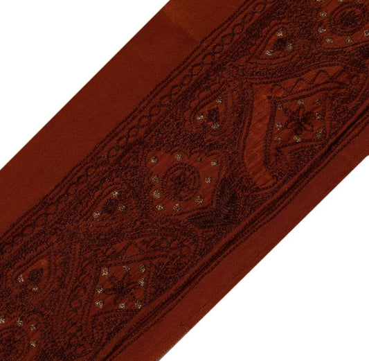 Vintage Sari Border Indian Craft Trim Embroidered Sewing Ribbon Lace Deep Rust