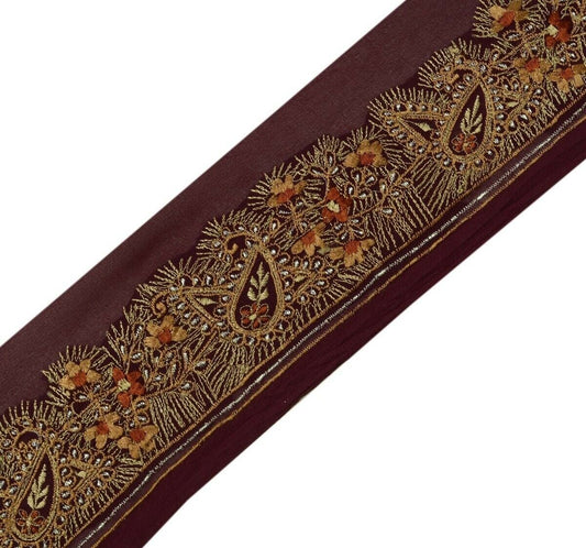 Vintage Sari Border Indian Craft Trim Embroidered Sewing Ribbon Lace Voilet